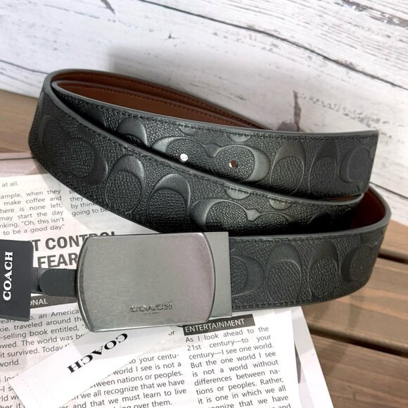 NWT - COACH Men Belt - Plaque Buckle Cut To Size Reversible Belt, 38 Mm - Picture 1 of 9